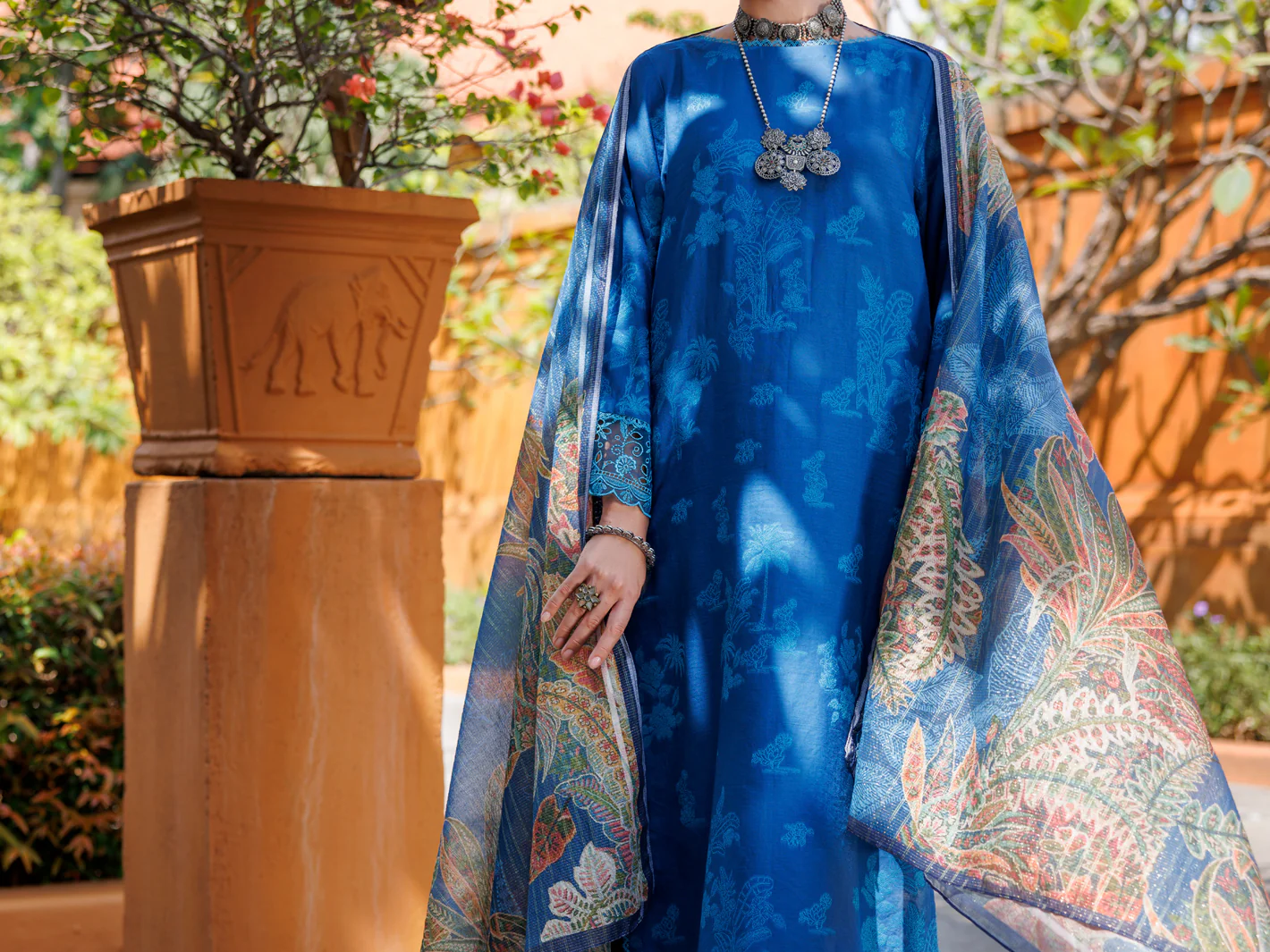 Blue Jacquard 3 Piece Unstitched - ALP-3PS-2011 - Image 4
