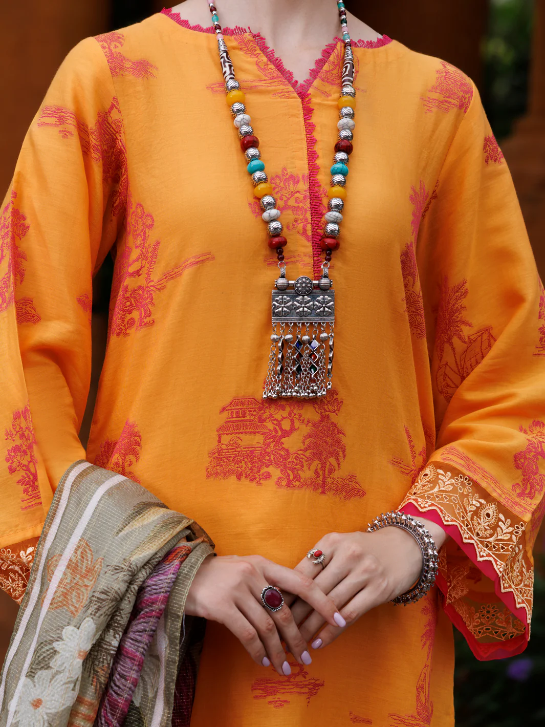 Mustard Jacquard 3 Piece Unstitched - ALP-3PS-2012 - Image 3