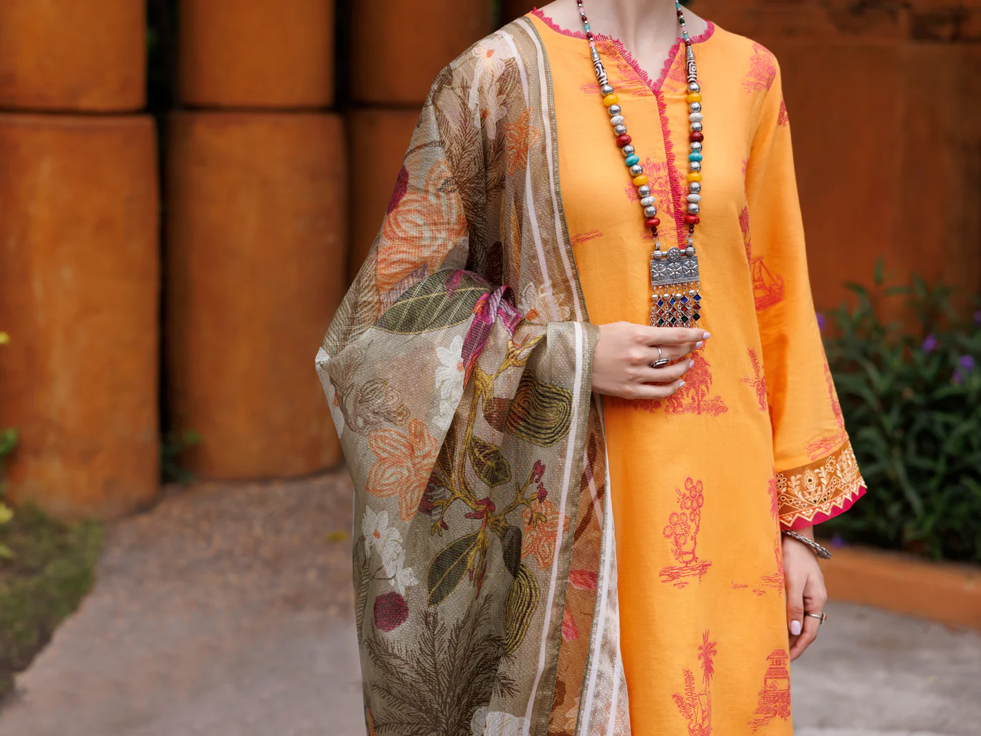 Mustard Jacquard 3 Piece Unstitched - ALP-3PS-2012 - Image 4
