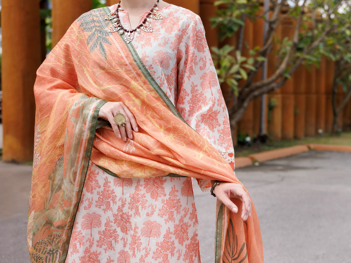 Peach Jacquard 3 Piece Unstitched - ALP-3PS-2013 - Image 5