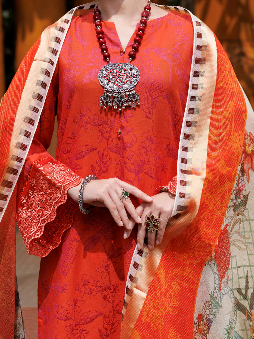 Orange Jacquard 3 Piece Stitched - ALP-3PS-2014 - Image 3
