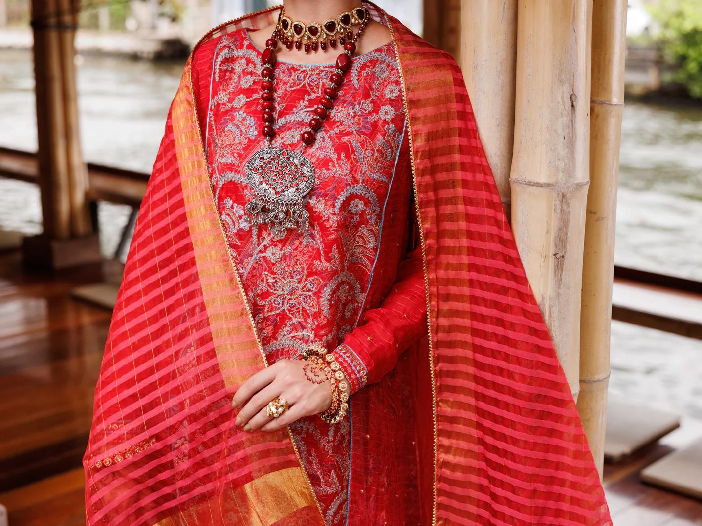 Red Maple Silk 3 Piece Unstitched - ALP-3PS-2025 - Image 4