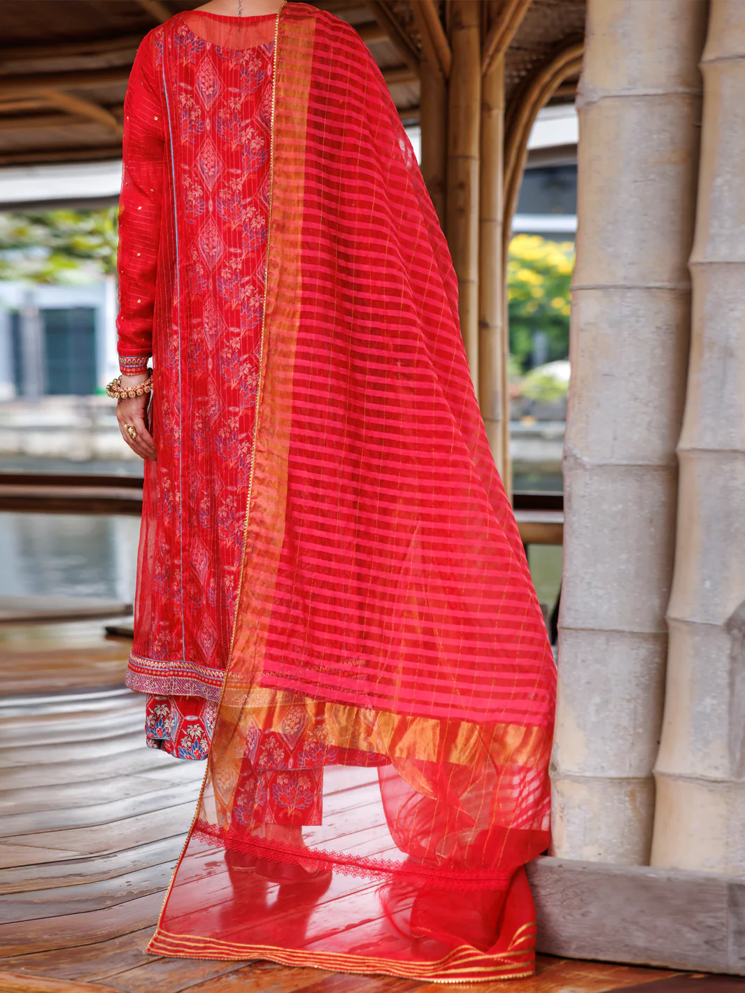 Red Stripe Organza 3 Piece Stitched - ALP-3PS-2025 - Image 2