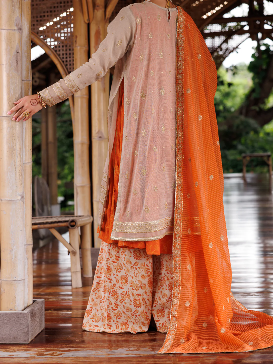 Mustard Cotton Khaddi Net 3 Piece Unstitched - ALP-3PS-2028 - Image 2