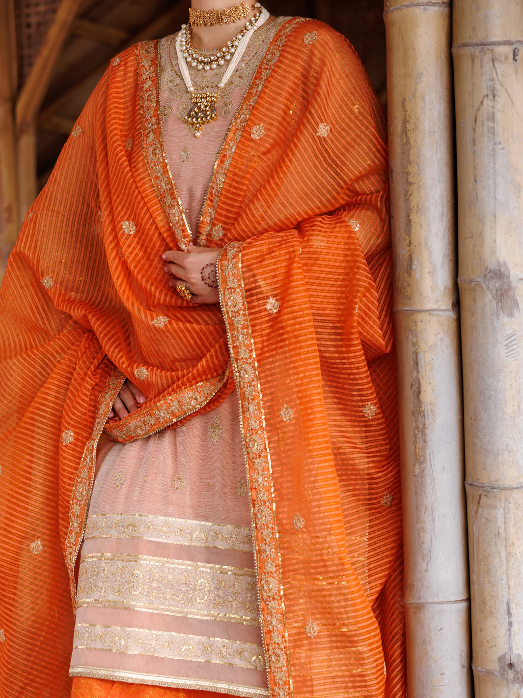 Mustard Cotton Khaddi Net 3 Piece Unstitched - ALP-3PS-2028 - Image 3