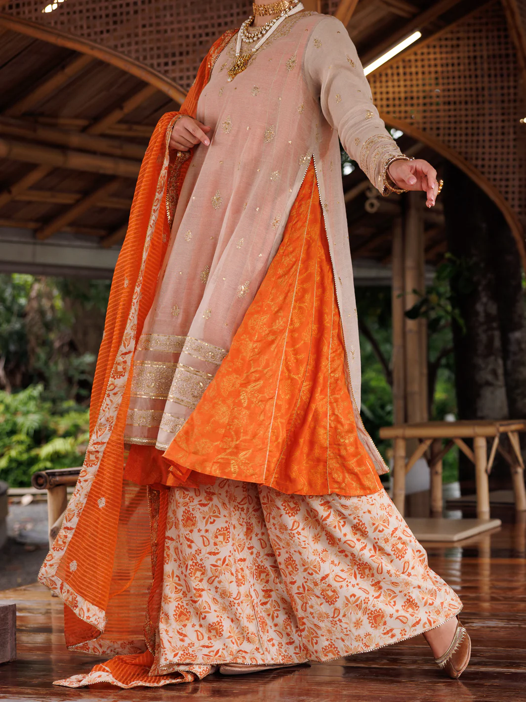 Mustard Cotton Khaddi Net 3 Piece Unstitched - ALP-3PS-2028 - Image 4
