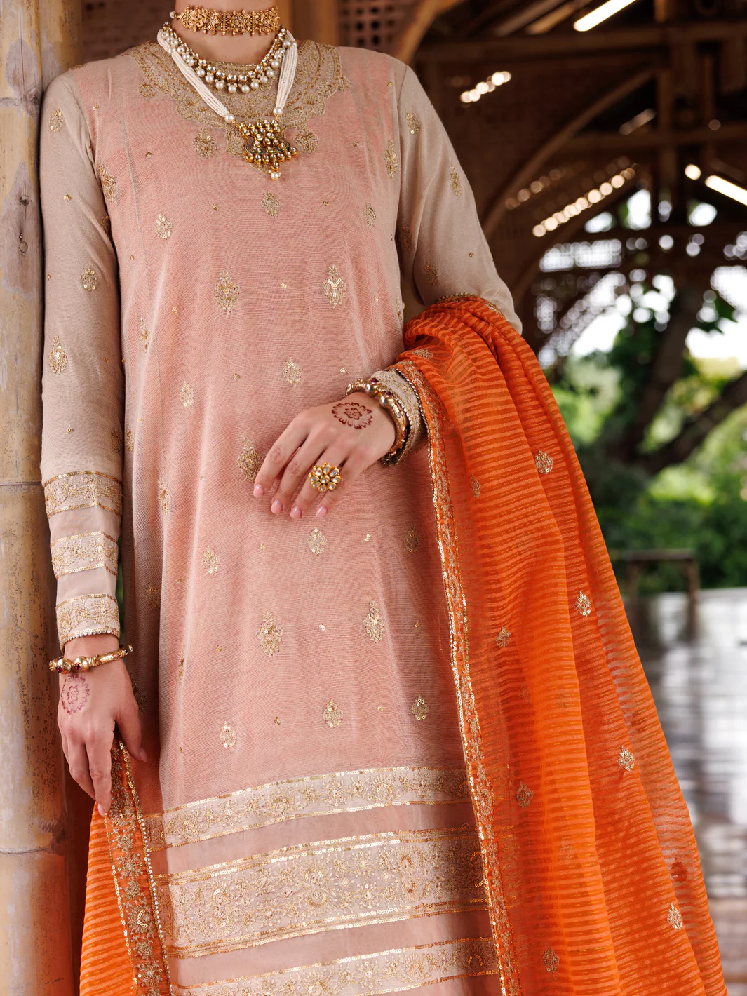 Mustard Cotton Khaddi Net 3 Piece Stitched - ALP-3PS-2028 - Image 5