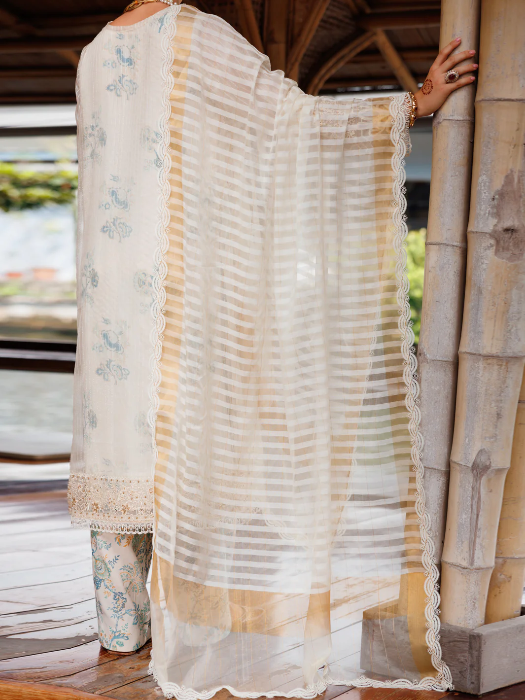 Cream Organza 3 Piece Unstitched - ALP-3PS-2029 - Image 2