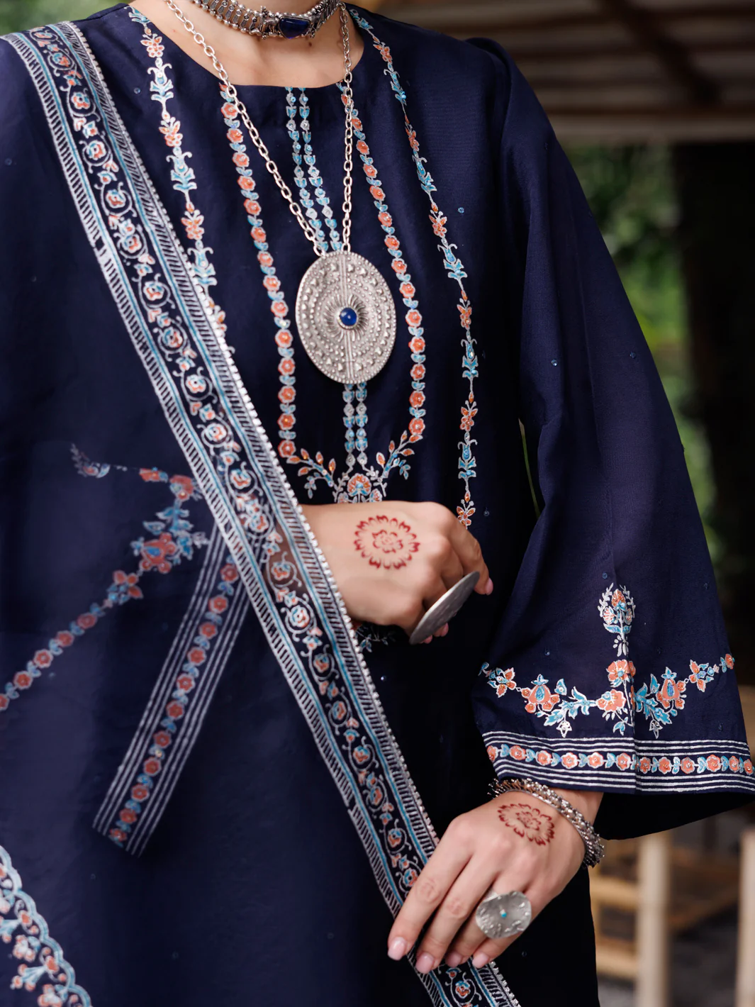 Blue Sheesha Silk 3 Piece Stitched - ALP-3PS-2030 - Image 3