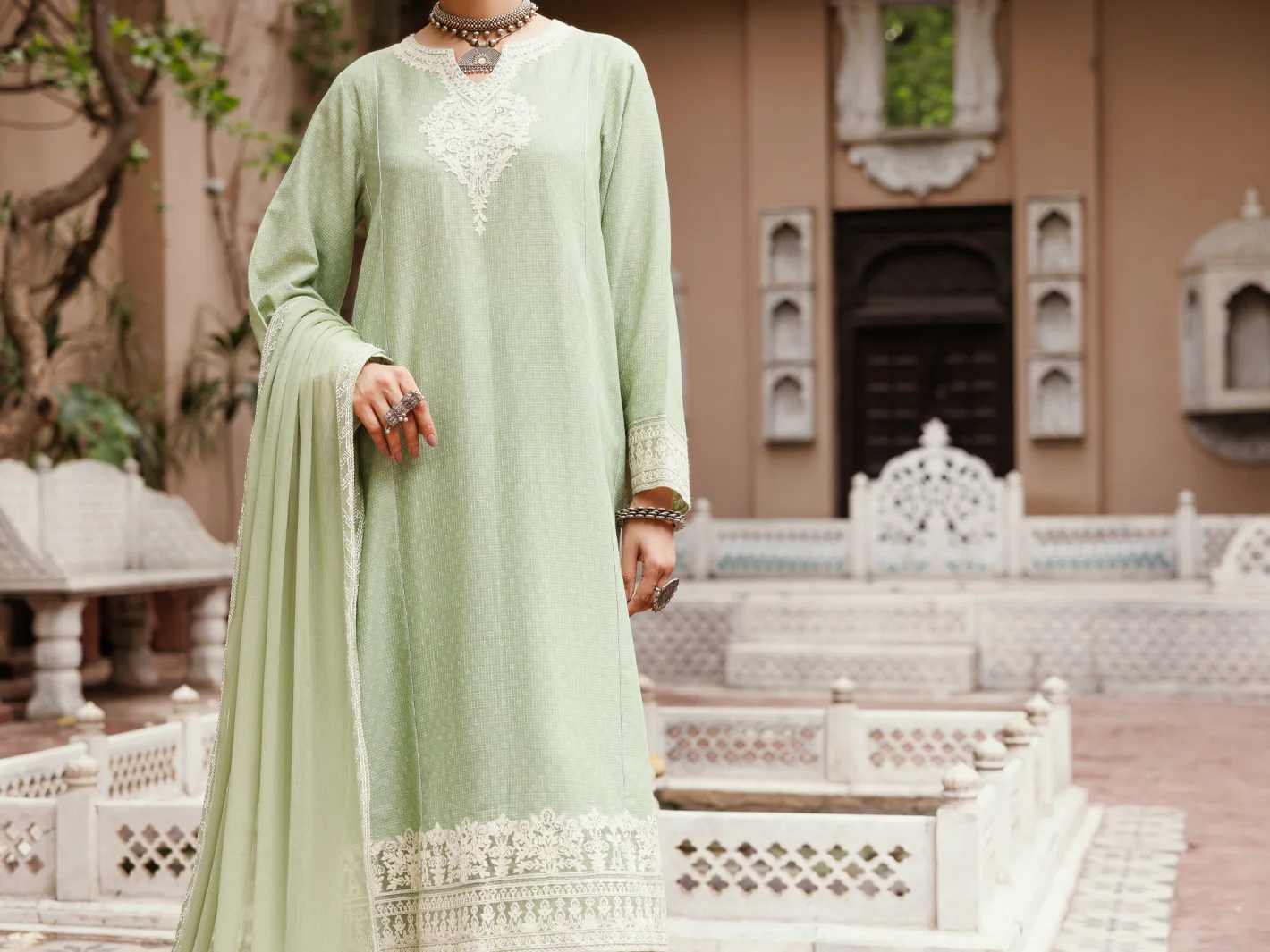 Light Green Cotton Dobby 3Pc Unstitched - ALP-3PS-2049 - Image 4