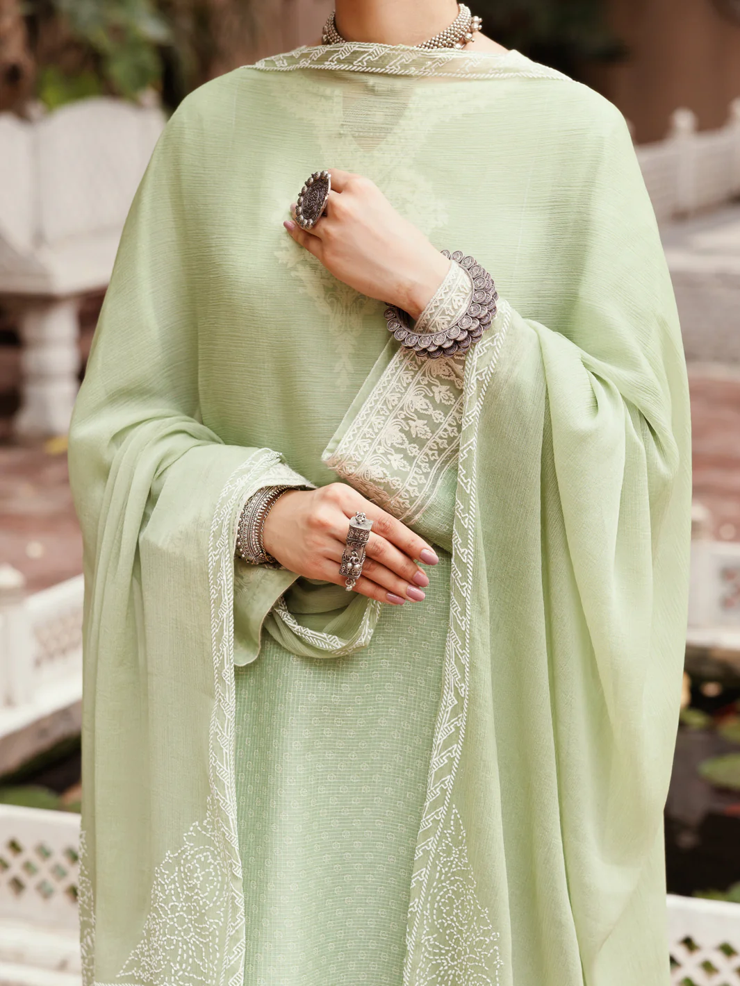 Light Green Cotton Dobby 3Pc Unstitched - ALP-3PS-2049 - Image 5
