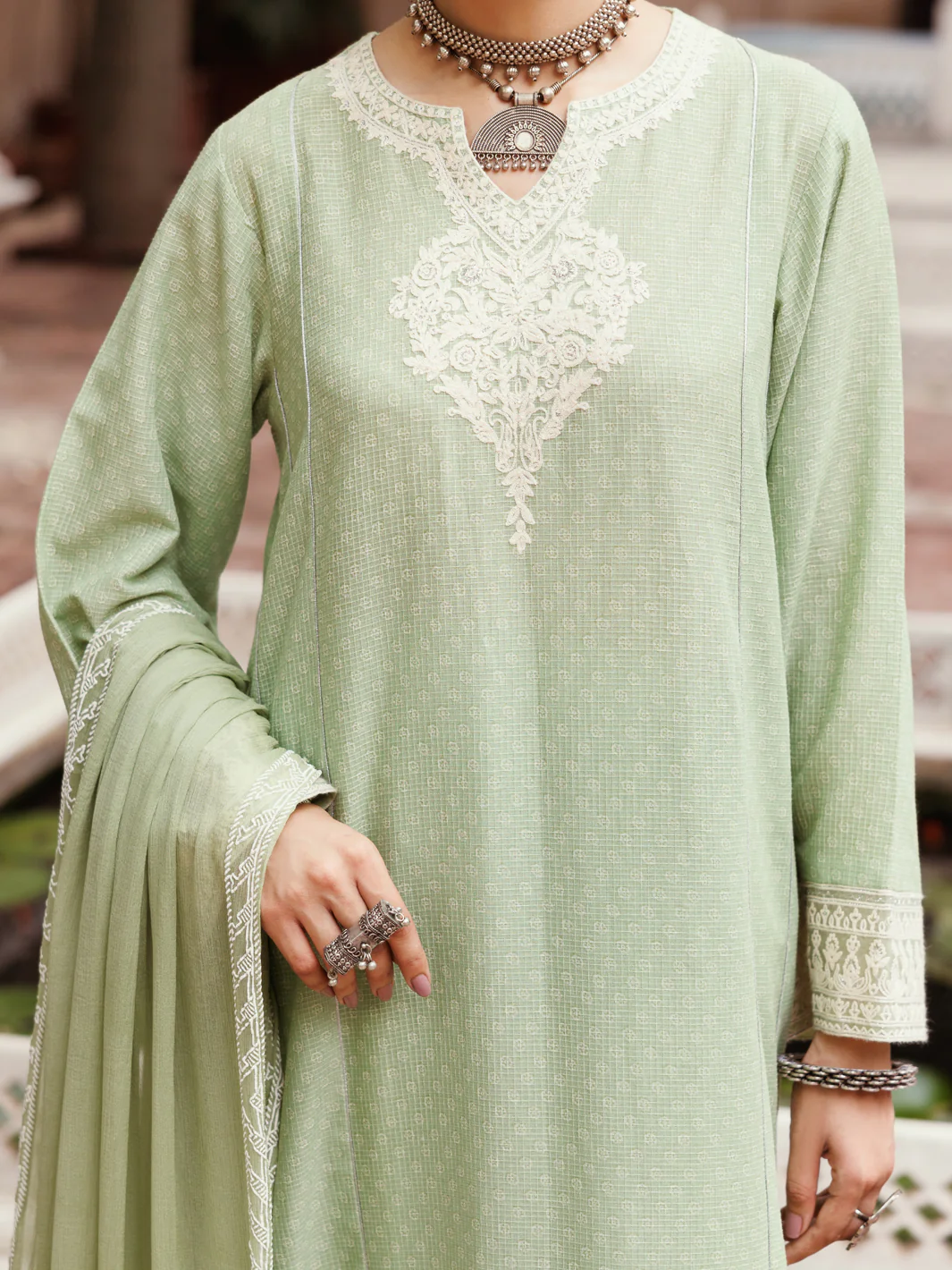 Light Green Cotton Dobby 3Pc Stitched - ALP-3PS-2049 - Image 3
