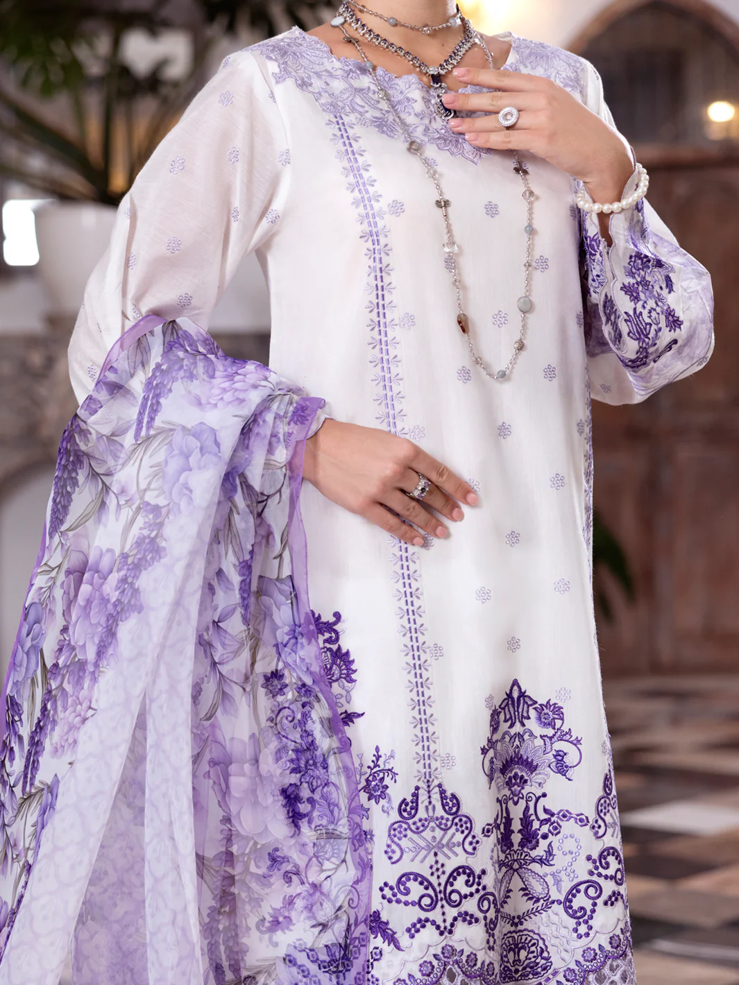 White Paper Cotton 3 Piece Stitched - ALP-3PS-2056 - Image 3