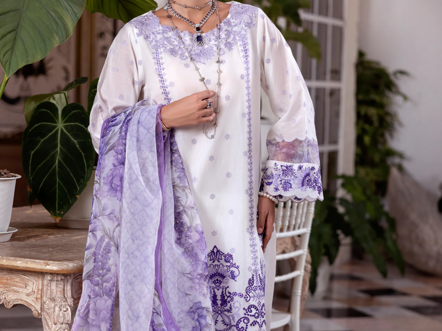 White Paper Cotton 3 Piece Stitched - ALP-3PS-2056 - Image 4