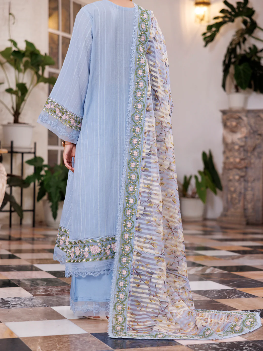 Sky Blue Dobby Net 3 Piece Stitched - ALP-3PS-2058 - Image 2