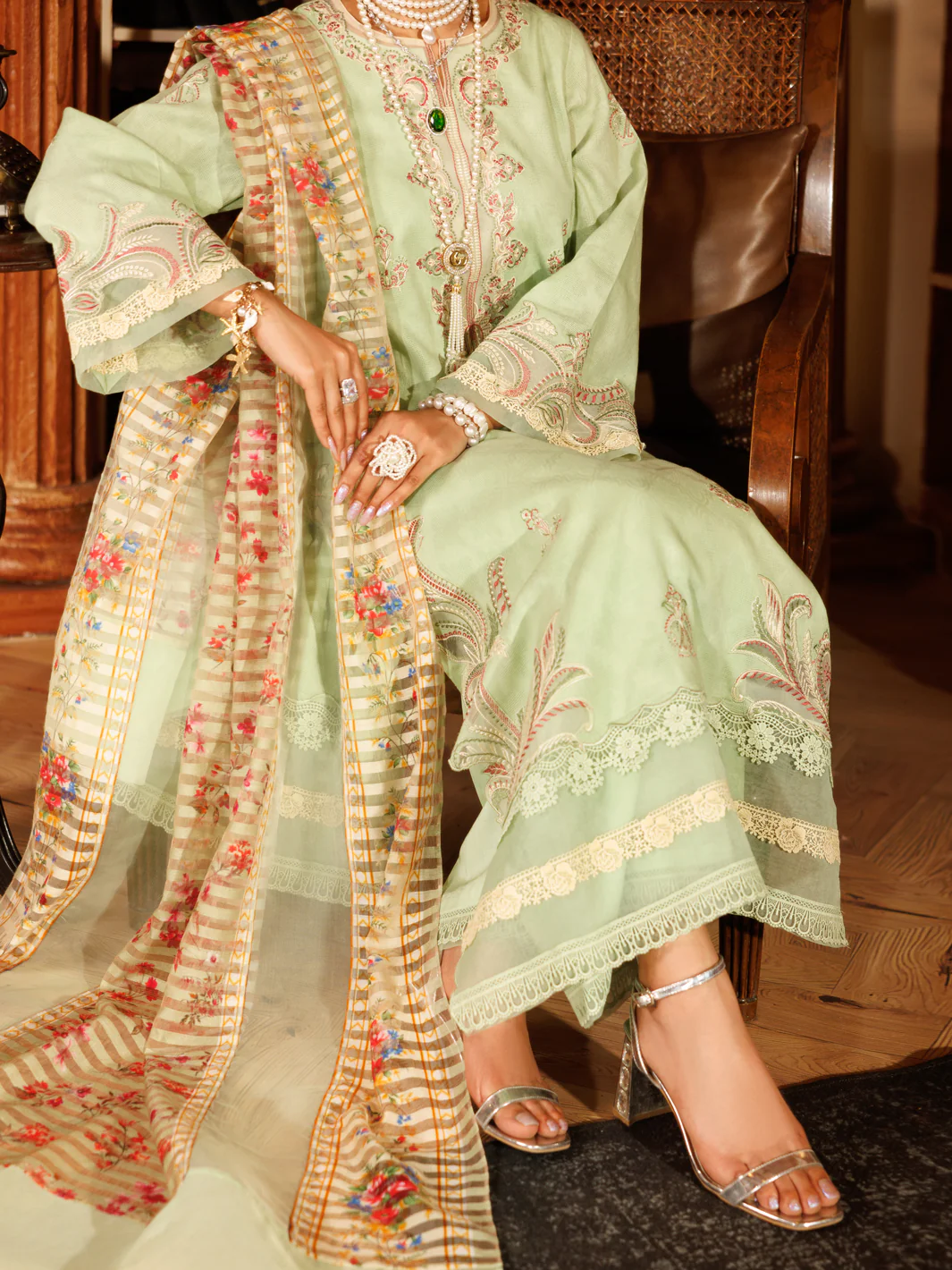 Pistachio Green Cotton Dobby 3Pc Stitched - ALP-3PS-2059 - Image 2