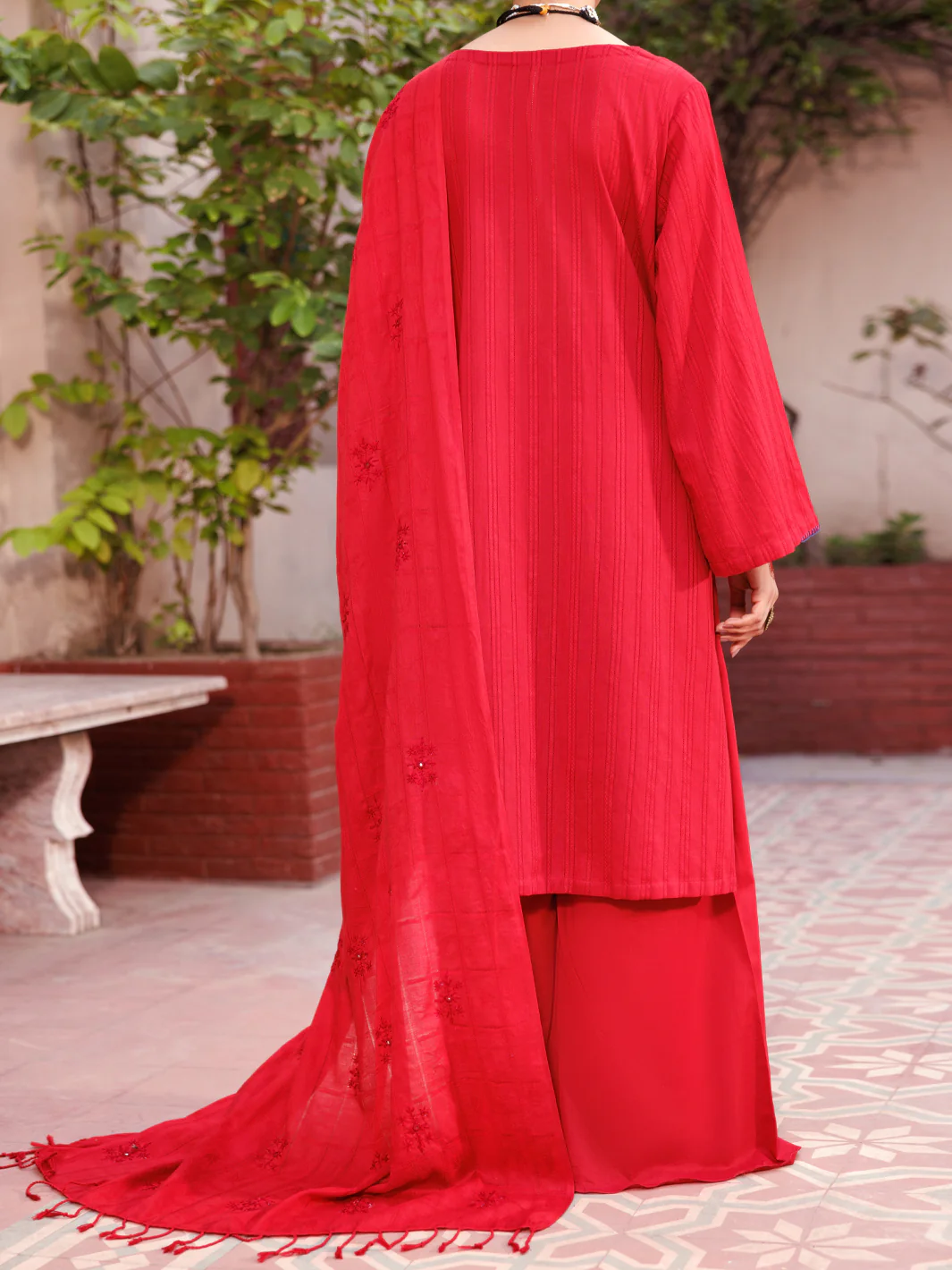 Red Cotton Dobby 3Pc Unstitched - ALP-3PS-2133 - Image 2