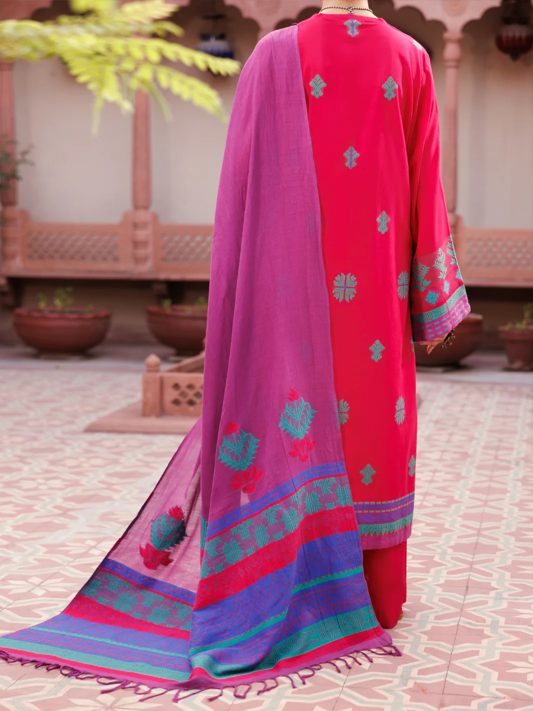 Fuchsia Yarn Dyed 3Pc Unstitched - ALP-3PS-2153 - Image 2