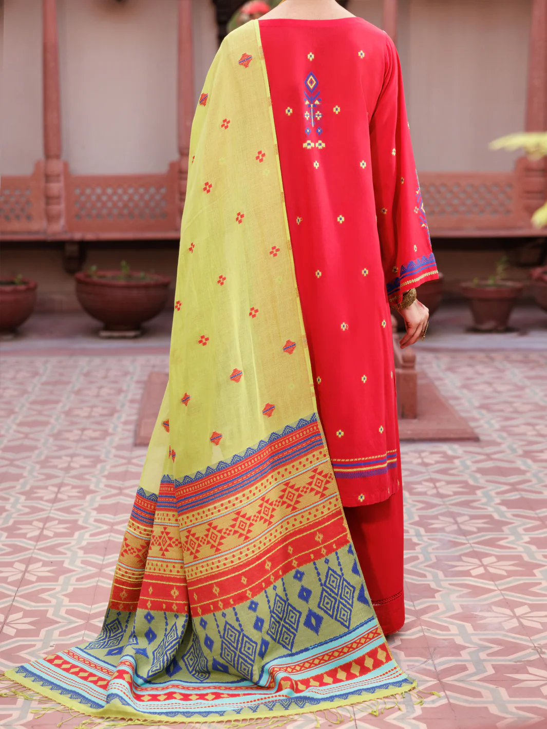 Red Yarn Dyed 3Pc Stitched - ALP-3PS-2154 - Image 2