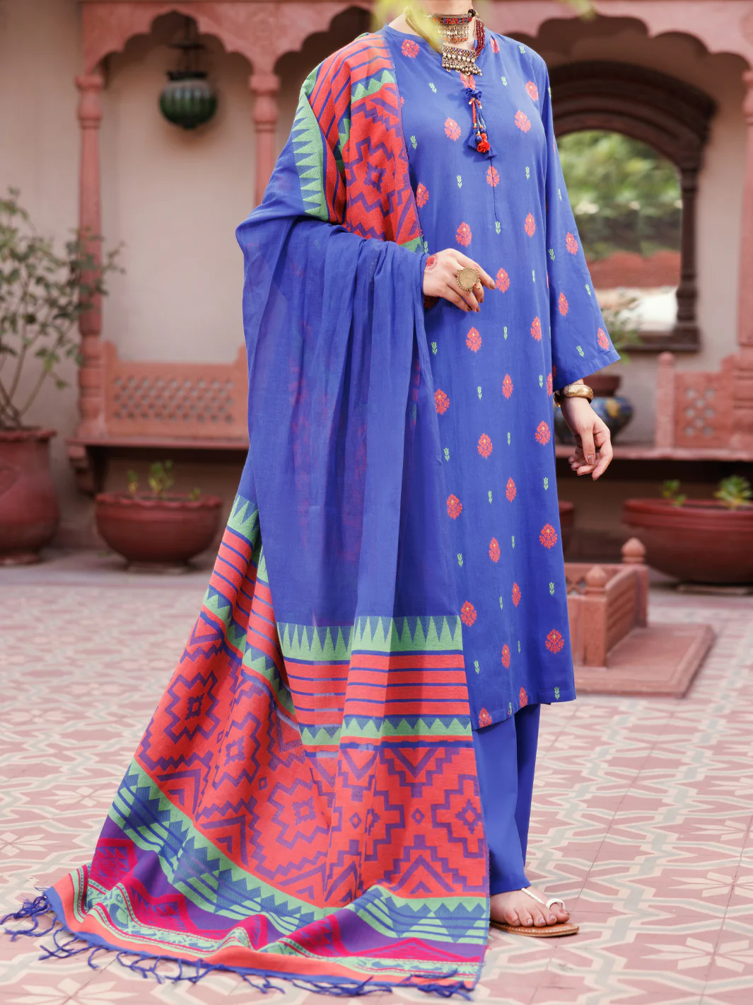Blue Yarn Dyed 3Pc Unstitched - ALP-3PS-2155