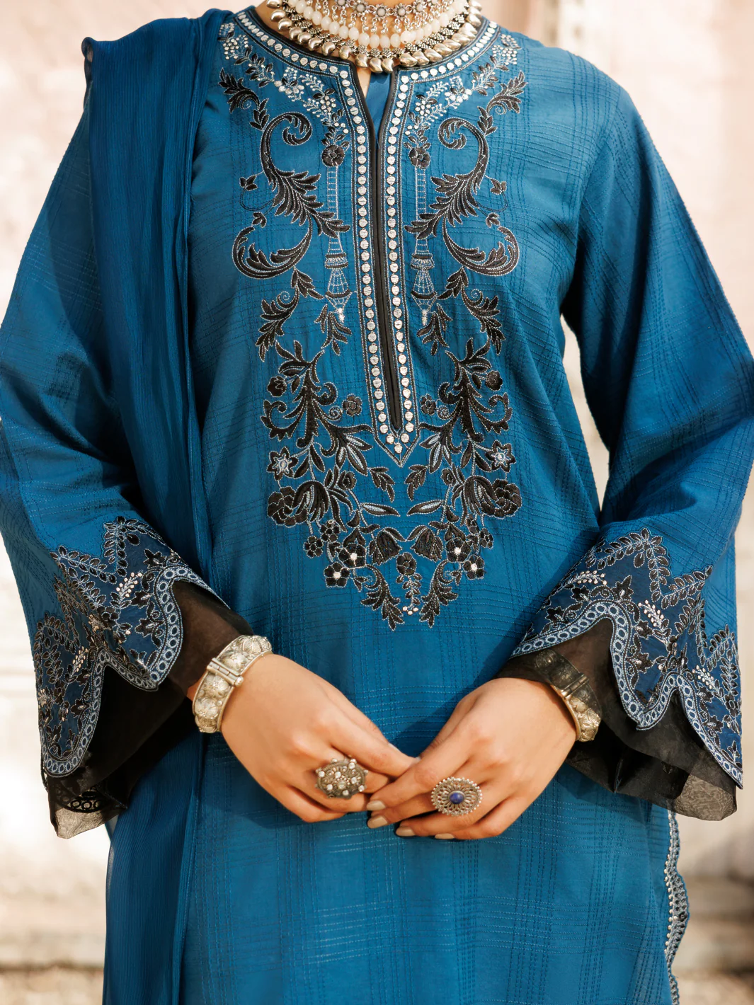 Teal Jacquard 3Pc Stitched - ALP-3PS-2175 - Image 3