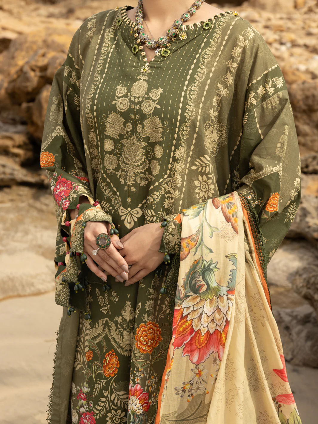 Mehndi Green Lawn 3 Piece Unstitched - ALP-3PS-2201 - Image 3