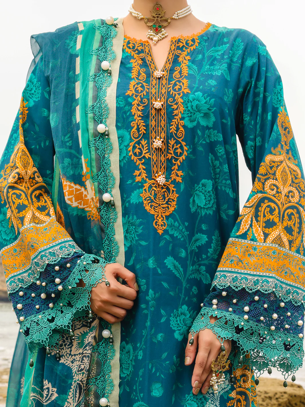Teal Lawn 3Pc Unstitched - ALP-3PS-2222 - Image 3