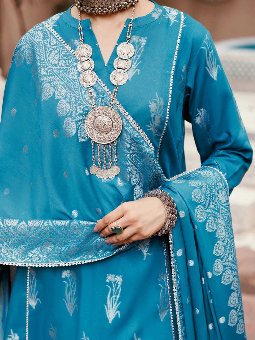 Teal Viscose Jacquard 3Pc Unstitched - ALP-3PS-2230 - Image 3