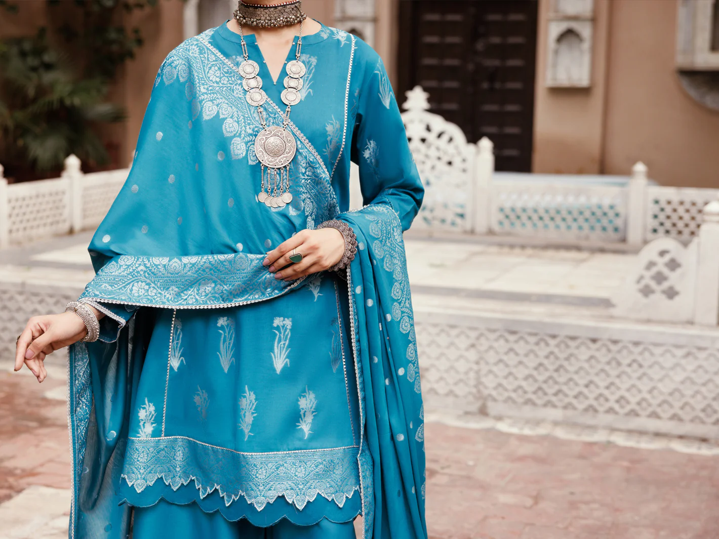 Teal Viscose Jacquard 3Pc Unstitched - ALP-3PS-2230 - Image 4
