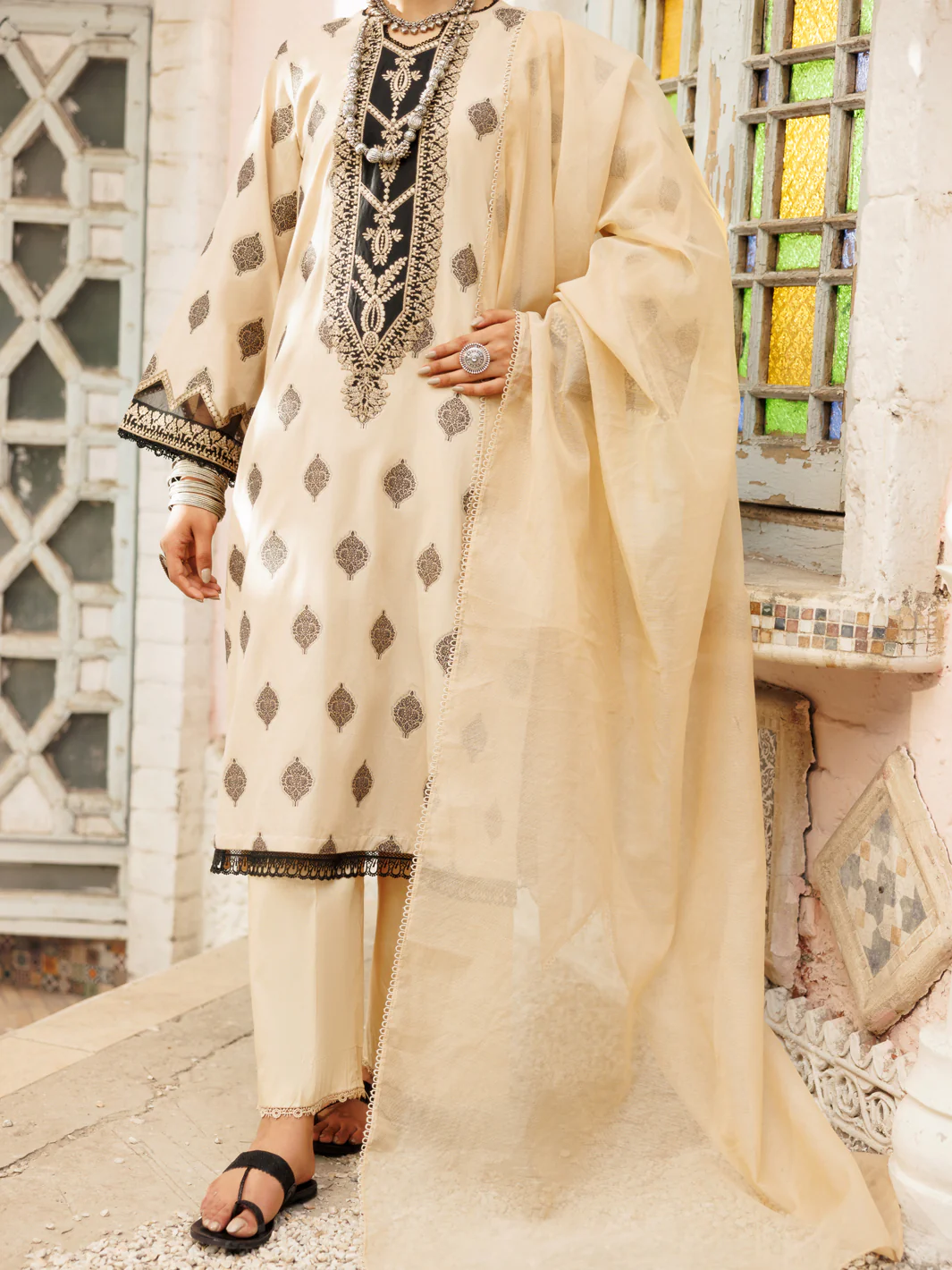 Khaki Jacquard 3Pc Stitched - ALP-3PS-2271