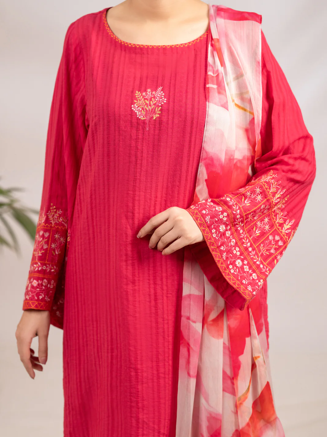 Pink Cotton Dobby 3Pc Unstitched - ALP-3PS-2323 - Image 2