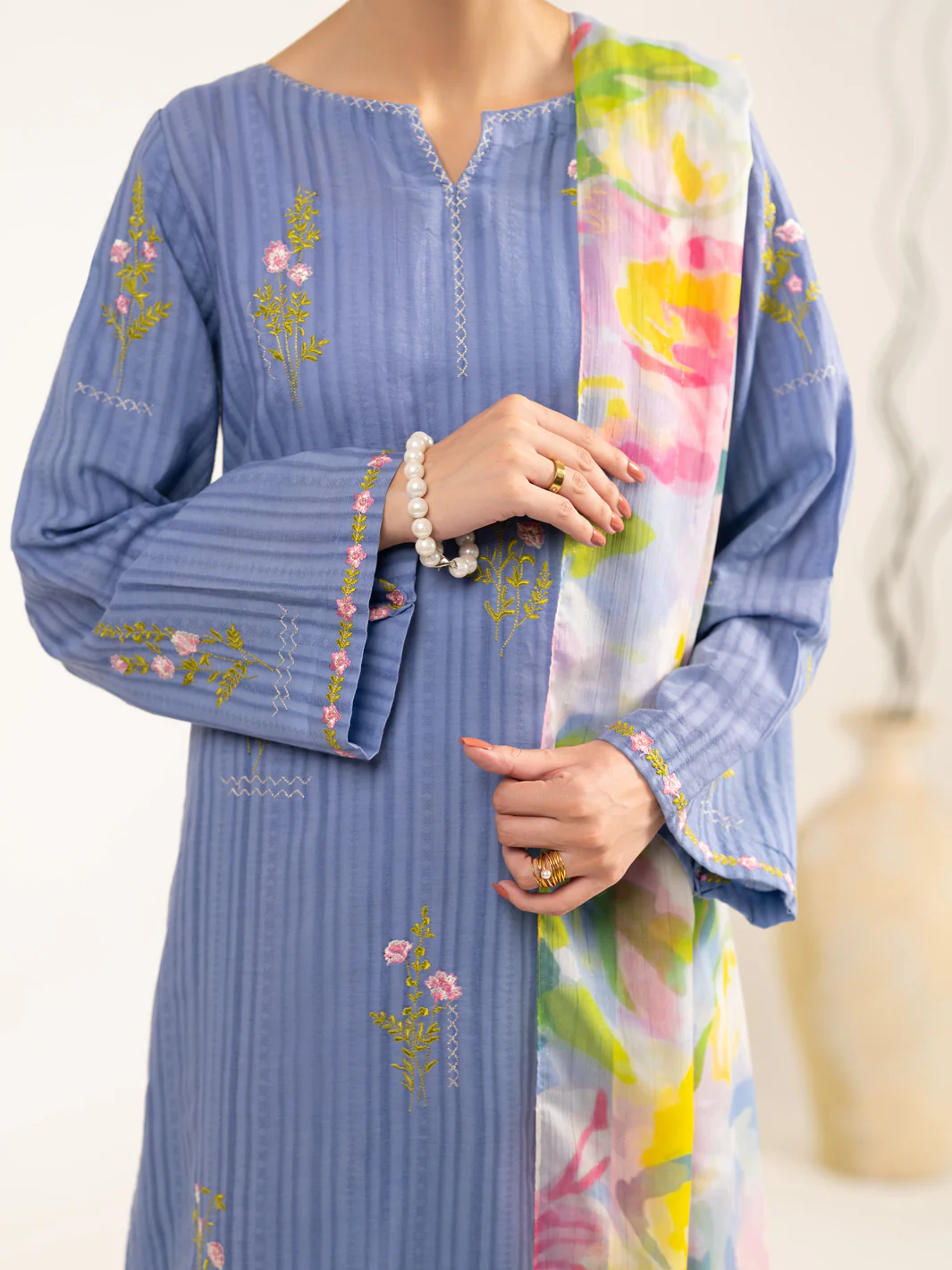 Blue Cotton Dobby 3Pc Unstitched - ALP-3PS-2324 - Image 2