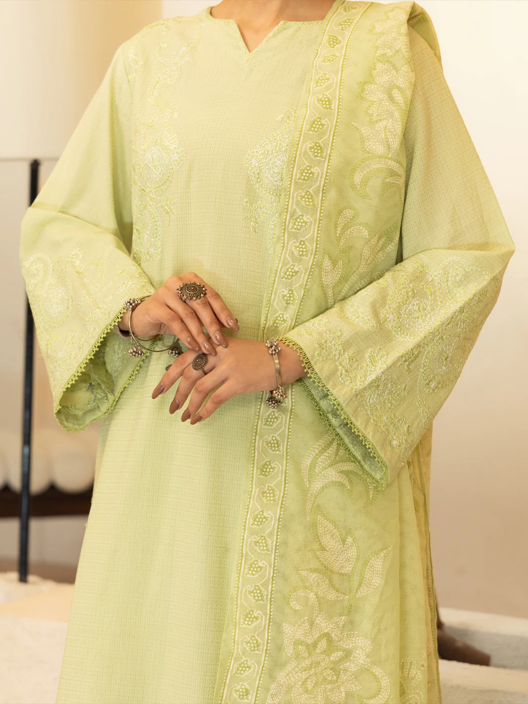 Light Green Dobby Square Stitched 3Pc - ALP-3PS-2346 - Image 5