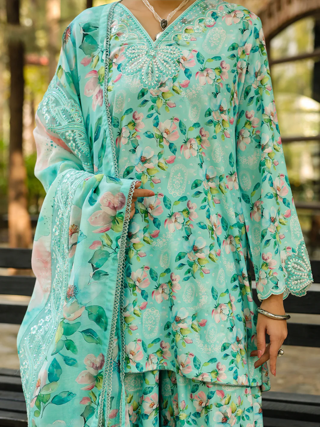 Light Green Silk Lawn 3Pc Stitched - ALP-3PS-2359 - Image 2