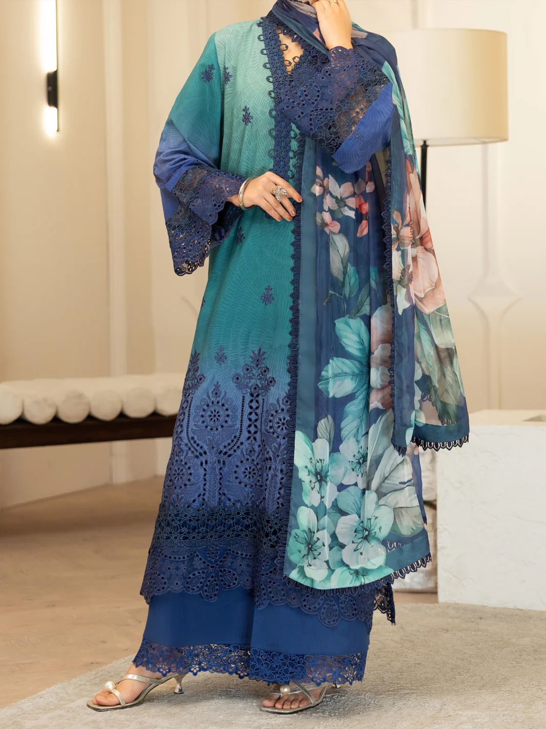 Teal Silk Lawn Stitched 3Pc - ALP-3PS-2377 - Image 4