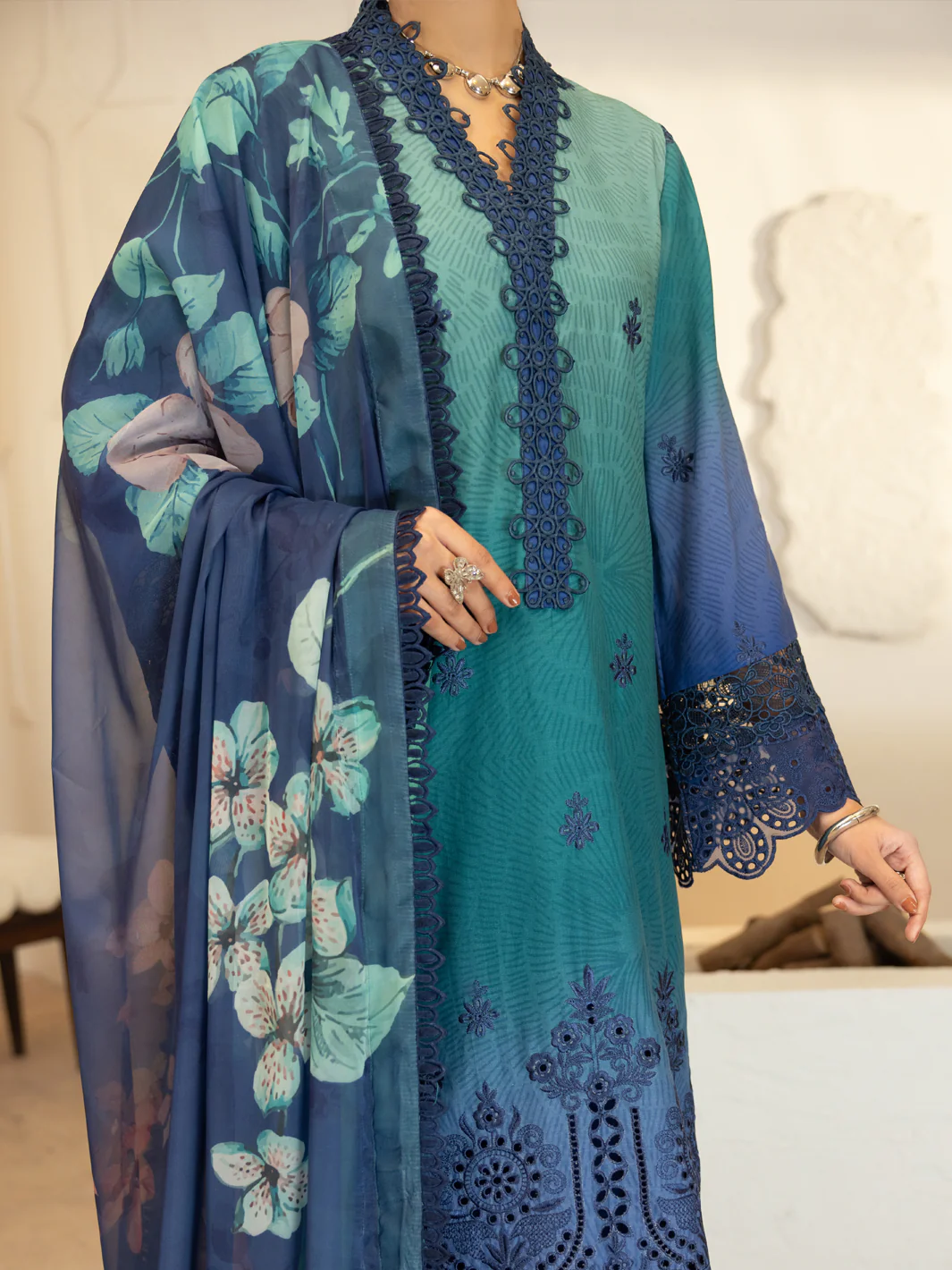 Teal Silk Lawn Stitched 3Pc - ALP-3PS-2377 - Image 5