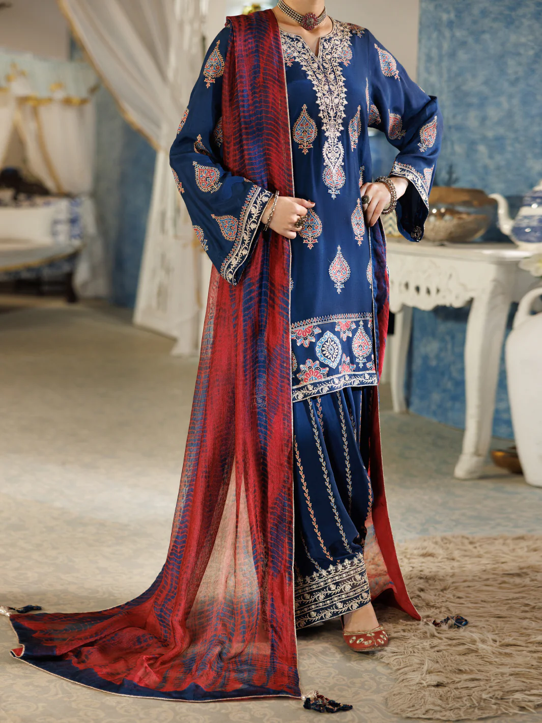 Blue Thai Silk Stitched 3Pc - ALP-3PS-2380 - Image 4