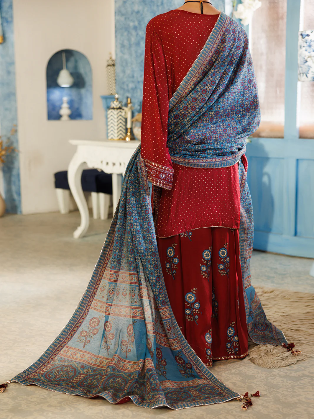 Maroon Thai Silk Stitched 3Pc - ALP-3PS-2381 - Image 2
