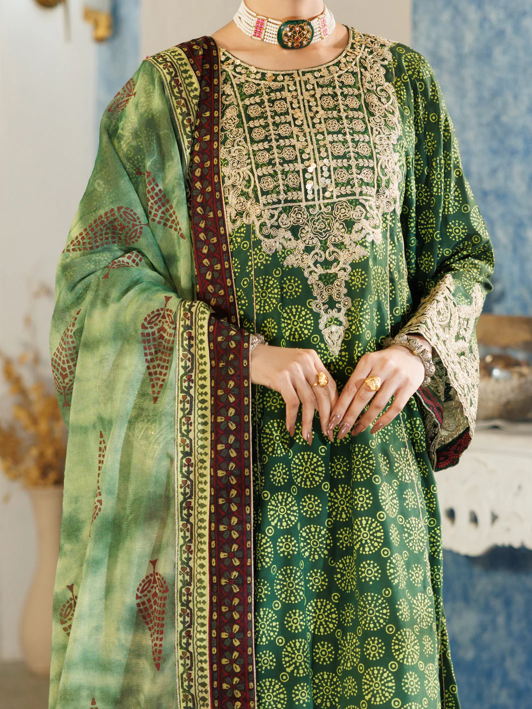 Green Thai Silk Stitched 3Pc - ALP-3PS-2382 - Image 3