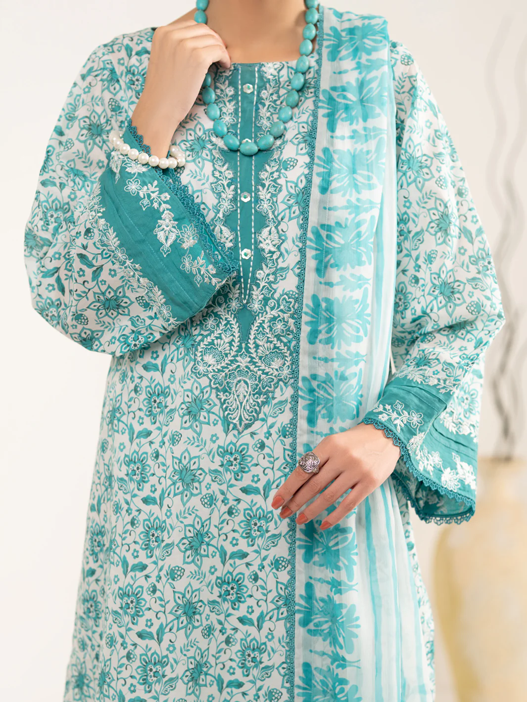 Aqua Blue Lawn 3Pc Unstitched - ALP-3PS-2408 - Image 2