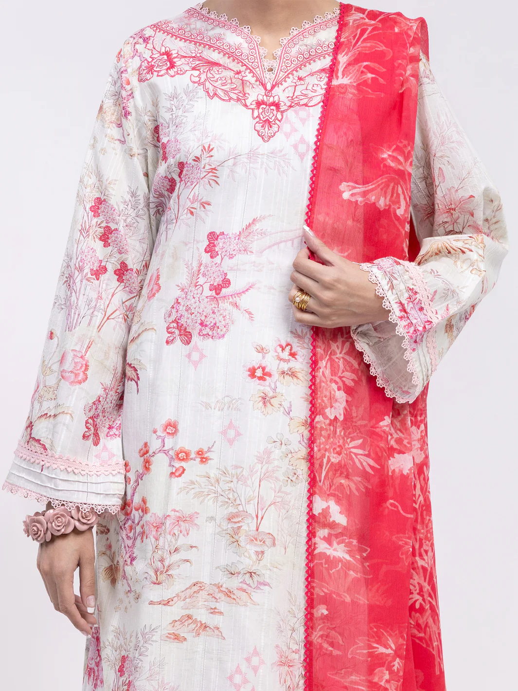 Off White Lawn 3Pc Unstitched - ALP-3PS-2437 - Image 2