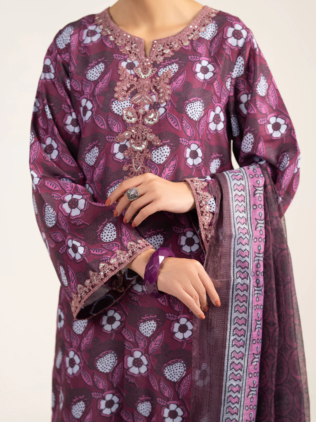 Maroon Silk 3Pc Unstitched - ALP-3PS-2441 - Image 2