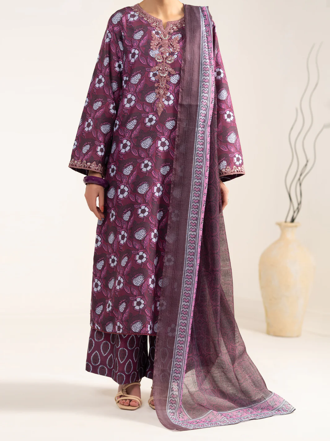 Maroon Silk 3Pc Unstitched - ALP-3PS-2441 - Image 5