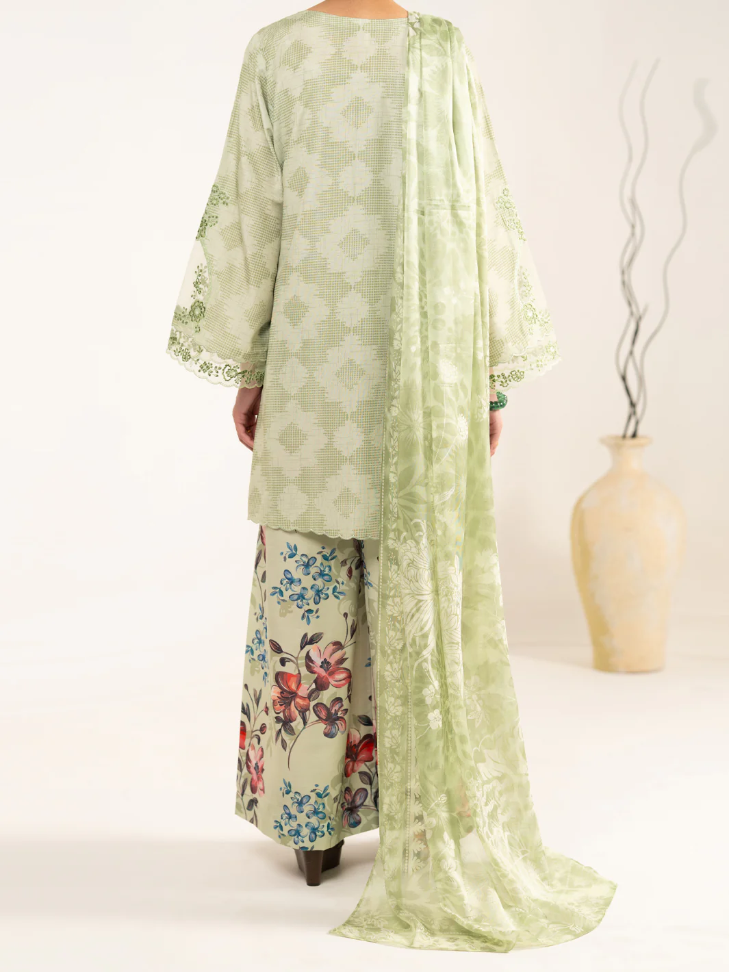 Green Raw Silk 3Pc Unstitched - ALP-3PS-2448 - Image 3