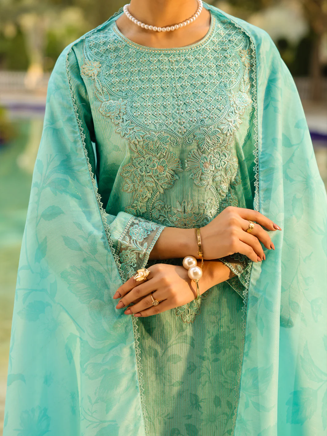 Aqua Blue Lurex 3Pc Unstitched - ALP-3PS-2453 - Image 2