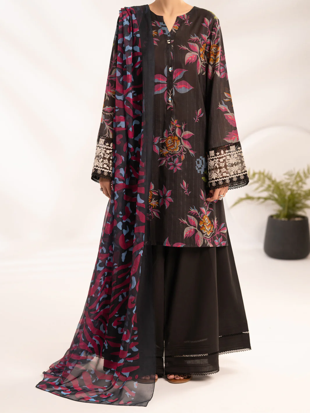 Black Lino Kara Unstitched 3Pc - ALP-3PS-2455