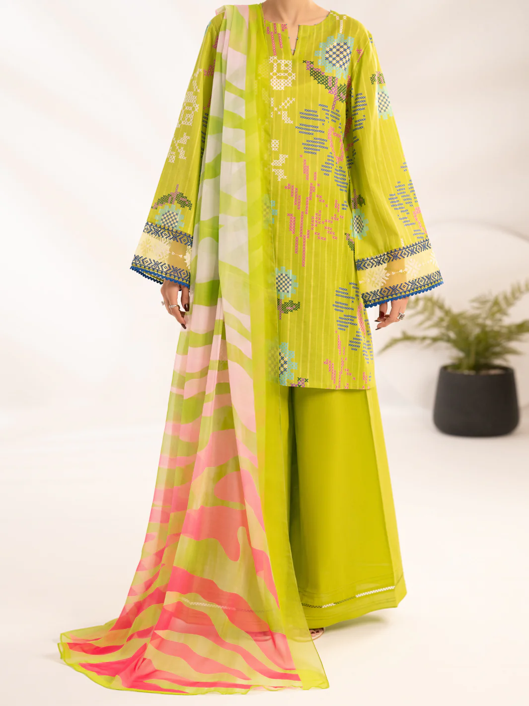Green Lino Kara Unstitched 3Pc - ALP-3PS-2456