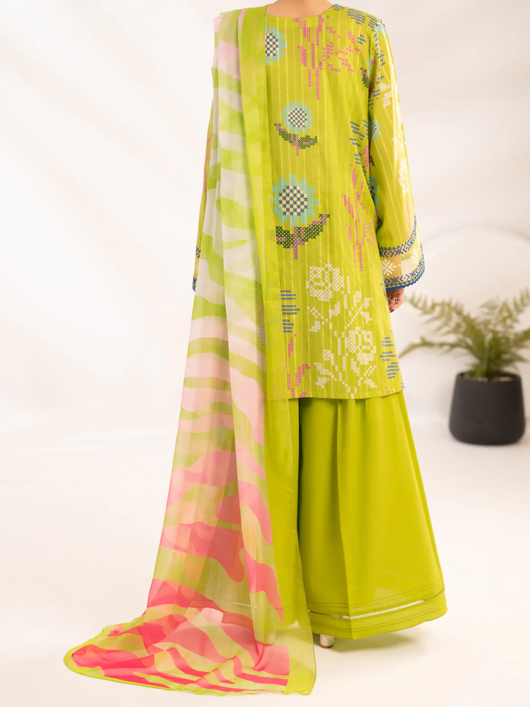 Green Lino Kara Unstitched 3Pc - ALP-3PS-2456 - Image 2