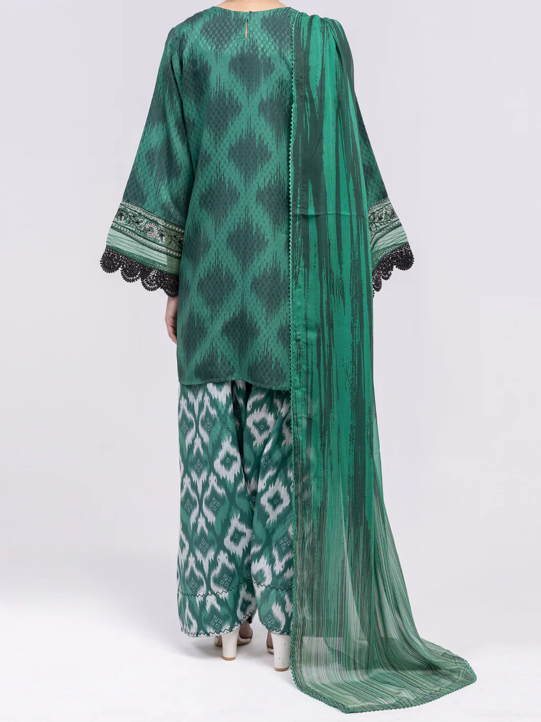 Green Swiss Jacquard 3Pc Unstitched - ALP-3PS-2459 - Image 3