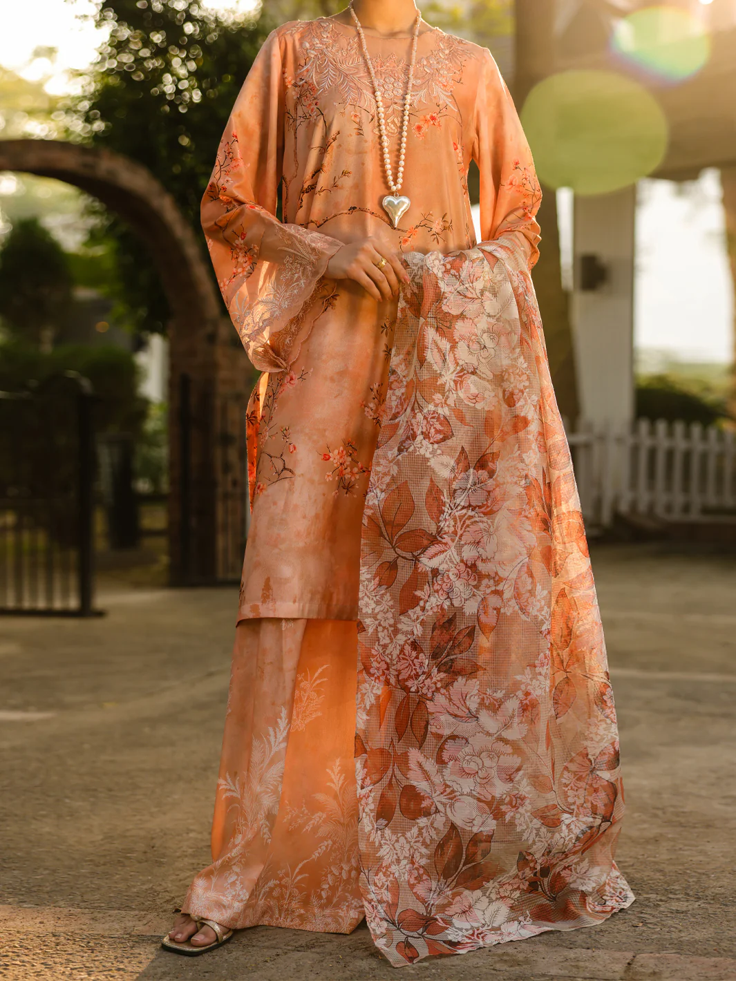 Peach Lawn 3Pc Unstitched - ALP-3PS-2463 - Image 3